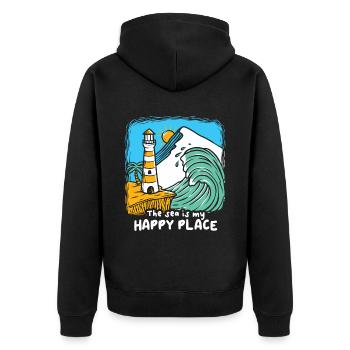 The Sea Is My Happy Place Lighthouse - Unisex Premium Organic Zip Hoodie - black - Back - Nico (187cm)