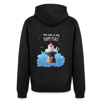 The Sea Is My Happy Place Leuchtturm - Unisex Premium Bio Zip Hoodie - Schwarz - Hinten - Nico (187cm)