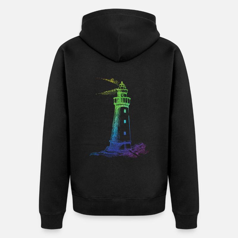 Regenbogen Leuchtturm - Unisex Premium Bio Zip Hoodie - Schwarz