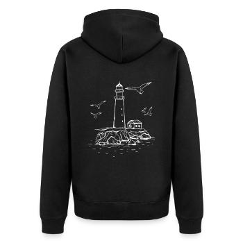 Vintage Leuchtturm - Unisex Premium Bio Zip Hoodie - Schwarz - Hinten - Nico (187cm)