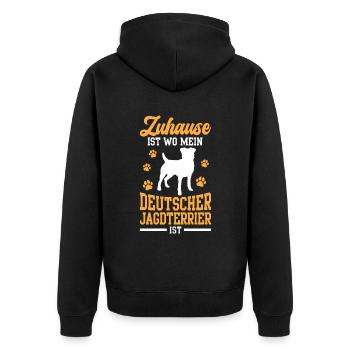 Deutscher Jagdterrier ist mein Zuhause - Unisex Premium Bio Zip Hoodie - Schwarz - Hinten - Nico (187cm)