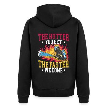 Feuerwehrmann Feuerwehrauto - Unisex Premium Bio Zip Hoodie - Schwarz - Hinten - Nico (187cm)