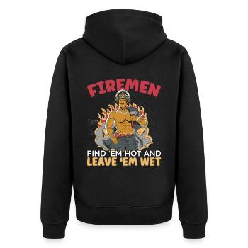Feuerwehrmann findet sie heiße Feuerwehr Feuerwehrmann - Unisex Premium Bio Zip Hoodie - Schwarz - Hinten - Nico (187cm)