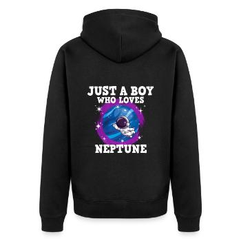 Neptun Planet Geschenk - Unisex Premium Bio Zip Hoodie - Schwarz - Hinten - Nico (187cm)