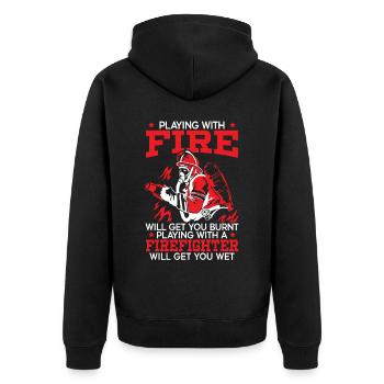 Feuerwehrmann Feuerwehrauto - Unisex Premium Bio Zip Hoodie - Schwarz - Hinten - Nico (187cm)
