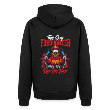 Feuerwehrmann Feuerwehrauto - Unisex Premium Bio Zip Hoodie - Schwarz - Hinten - Nico (187cm)