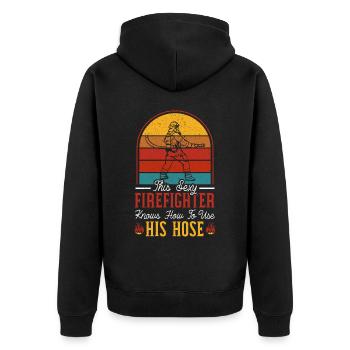 Feuerwehrmann Feuerwehrauto - Unisex Premium Bio Zip Hoodie - Schwarz - Hinten - Nico (187cm)