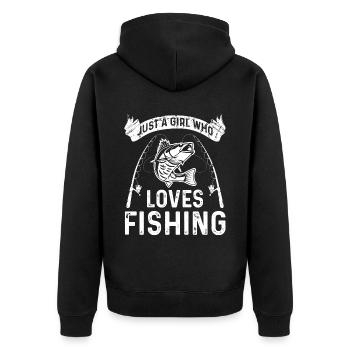 Nur ein Mädchen, das das Angeln liebt - Unisex Premium Bio Zip Hoodie - Schwarz - Hinten - Nico (187cm)