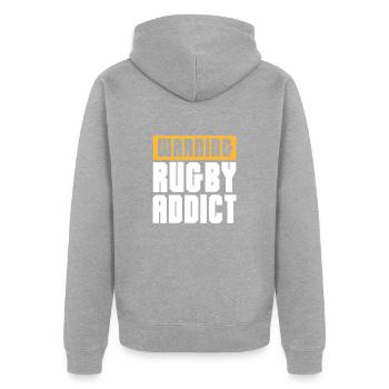 Rugby - Unisex Premium Bio Zip Hoodie - Grau meliert - Hinten - Nico (187cm)