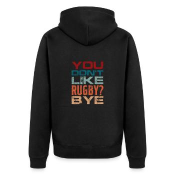 Rugby Verein Rugbyteam Football Sport Geschenk - Unisex Premium Bio Zip Hoodie - Schwarz - Hinten - Nico (187cm)