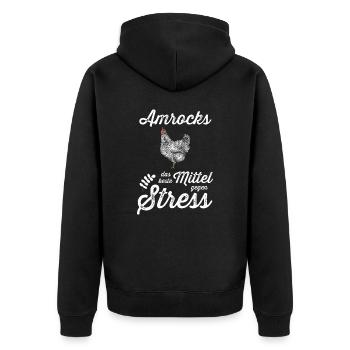 Amrock Huhn I Chicken Geflügel Motiv für - Unisex Premium Bio Zip Hoodie - Schwarz - Hinten - Nico (187cm)