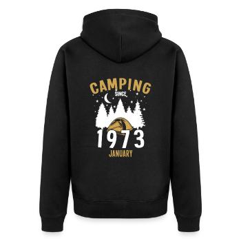 Anniversaire: Camping depuis janvier 1973 Camping - Veste à capuche bio Premium Unisexe - noir - Dos - Nico (187cm)