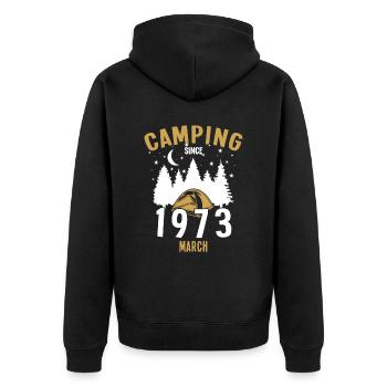 Anniversaire: Camping depuis mars 1973 Camping - Veste à capuche bio Premium Unisexe - noir - Dos - Nico (187cm)