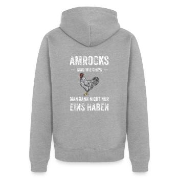 Amrock Huhn I Chicken Geflügel Motiv für - Unisex Premium Bio Zip Hoodie - Grau meliert - Hinten - Nico (187cm)