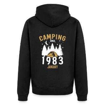 Anniversaire: Camping depuis janvier 1983 Camping - Veste à capuche bio Premium Unisexe - noir - Dos - Nico (187cm)