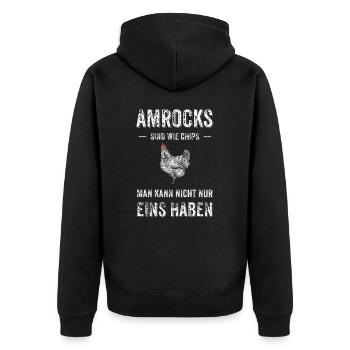 Amrock Huhn I Chicken Geflügel Motiv für - Unisex Premium Bio Zip Hoodie - Schwarz - Hinten - Nico (187cm)