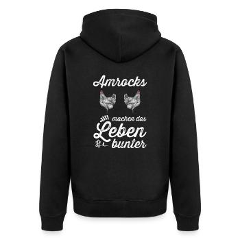 Amrock Huhn I Chicken Geflügel Motiv für - Unisex Premium Bio Zip Hoodie - Schwarz - Hinten - Nico (187cm)
