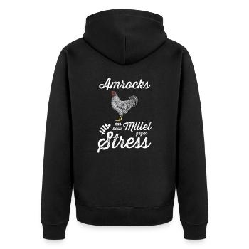 Amrock Huhn I Chicken Geflügel Motiv für - Unisex Premium Bio Zip Hoodie - Schwarz - Hinten - Nico (187cm)