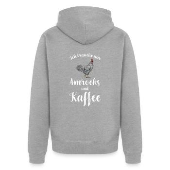 Amrock Huhn I Chicken Geflügel Motiv für - Unisex Premium Bio Zip Hoodie - Grau meliert - Hinten - Nico (187cm)