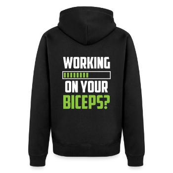 Arbeiten Sie An Ihrem Bizeps Workout Curls Muskeln - Unisex Premium Bio Zip Hoodie - Schwarz - Hinten - Nico (187cm)