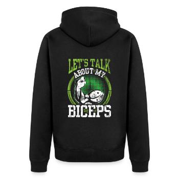 Let's talk about my biceps muscle curls workout - Unisex Premium Organic Zip Hoodie - black - Back - Nico (187cm)