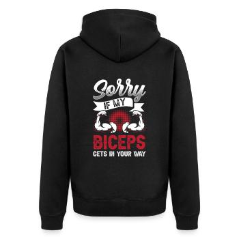 Sorry if my biceps are in your way - Unisex Premium Organic Zip Hoodie - black - Back - Nico (187cm)