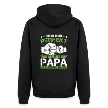 Ich bin nicht perfekt aber als Papa - Unisex Premium Bio Zip Hoodie - Schwarz - Hinten - Nico (187cm)