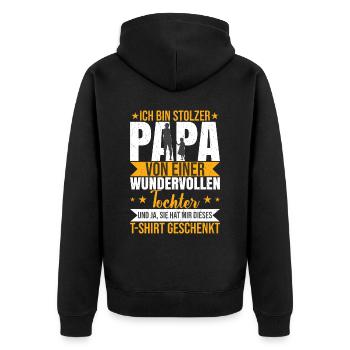 Ich bin stolzer Papa von einer Tochter - Unisex Premium Bio Zip Hoodie - Schwarz - Hinten - Nico (187cm)