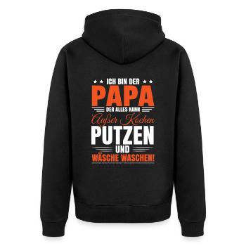 Papa Sprüche Vatertaggeschenk Humor Lustig - Unisex Premium Bio Zip Hoodie - Schwarz - Hinten - Nico (187cm)