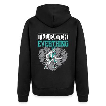 Baseball-Liebhaber Baseballspieler Baseball-Fänger - Unisex Premium Bio Zip Hoodie - Schwarz - Hinten - Nico (187cm)