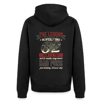 Die Legende Offiziell 62 Jahre 62. Geburtstag - Unisex Premium Bio Zip Hoodie - Schwarz - Hinten - Nico (187cm)