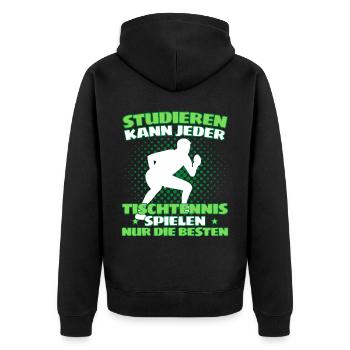 TISCHTENNIS IST WICHTIGER! Tischtennis Verein - Unisex Premium Bio Zip Hoodie - Schwarz - Hinten - Nico (187cm)