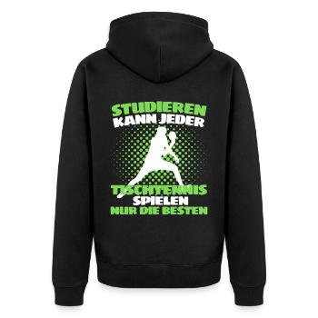 TISCHTENNIS IST WICHTIGER! Tischtennis Verein - Unisex Premium Bio Zip Hoodie - Schwarz - Hinten - Nico (187cm)