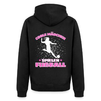 COOLE MÄDCHEN SPIELEN FUßBALL! Fussball Spruch - Unisex Premium Bio Zip Hoodie - Schwarz - Hinten - Nico (187cm)