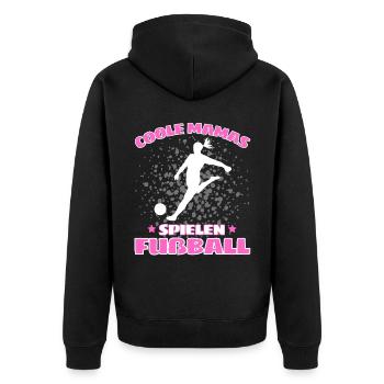 COOLE MAMAS SPIELEN FUßBALL! Fussball Spruch - Unisex Premium Bio Zip Hoodie - Schwarz - Hinten - Nico (187cm)