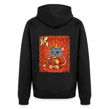 Jahr Der Ratte Mondneujahrsfest Chinesisches - Unisex Premium Bio Zip Hoodie - Schwarz - Hinten - Nico (187cm)