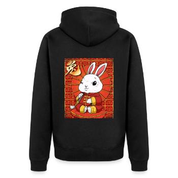 Jahr Des Hasens Mondneujahrsfest Chinesisches - Unisex Premium Bio Zip Hoodie - Schwarz - Hinten - Nico (187cm)