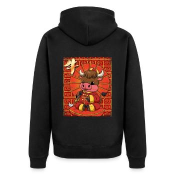Jahr Des Ochsens Mondneujahrsfest Chinesisches - Unisex Premium Bio Zip Hoodie - Schwarz - Hinten - Nico (187cm)