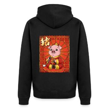 Jahr Des Schweines Mondneujahrsfest Chinesisches - Unisex Premium Bio Zip Hoodie - Schwarz - Hinten - Nico (187cm)