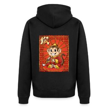 Jahr Des Affen Mondneujahrsfest Chinesisches - Unisex Premium Bio Zip Hoodie - Schwarz - Hinten - Nico (187cm)