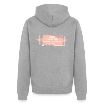 Wäschefarbe getrennt Equality Einheit - Unisex Premium Bio Zip Hoodie - Grau meliert - Hinten - Nico (187cm)