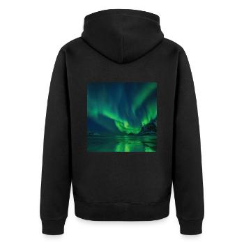 Aurora Borealis Polarlicht Nordlichter - Unisex Premium Bio Zip Hoodie - Schwarz - Hinten - Nico (187cm)