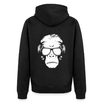 Cool monkey with sunglasses and headphones - Unisex Premium Organic Zip Hoodie - black - Back - Nico (187cm)