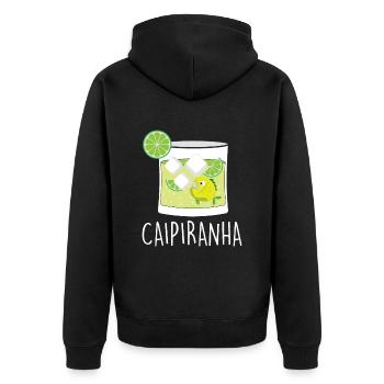 Caipirinha Cocktail Piranha Caipirinha - Unisex Premium Bio Zip Hoodie - Schwarz - Hinten - Nico (187cm)