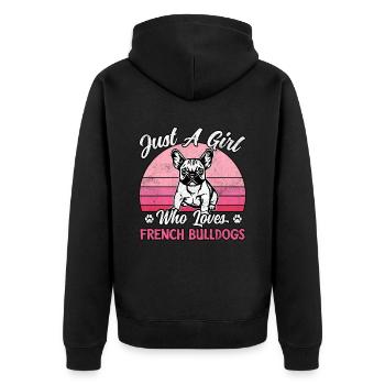 Juste une fille qui aime les bouledogues français - Veste à capuche bio Premium Unisexe - noir - Dos - Nico (187cm)