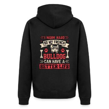 I work hard french bulldog can have a better life - Unisex Premium Bio Zip Hoodie - Schwarz - Hinten - Nico (187cm)