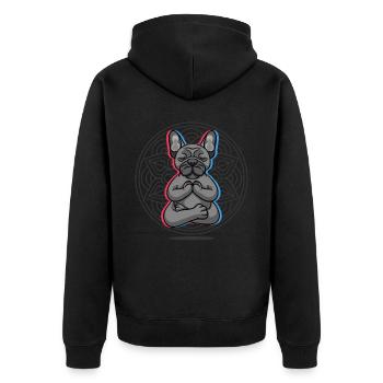 Namaste Lotus Mandala Französische Bulldogge - Unisex Premium Bio Zip Hoodie - Schwarz - Hinten - Nico (187cm)