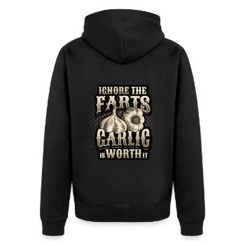 Ignore the farts, garlic is worth it - Unisex Premium Organic Zip Hoodie - black - Back - Nico (187cm)