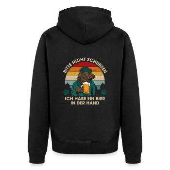 Bitte Nicht Schubsen Ich Habe Bier In Der Hand - Unisex Premium Bio Zip Hoodie - Schwarz - Hinten - Nico (187cm)