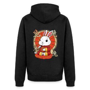 Year of the Hare Lunar New Year Chinese - Unisex Premium Organic Zip Hoodie - black - Back - Nico (187cm)